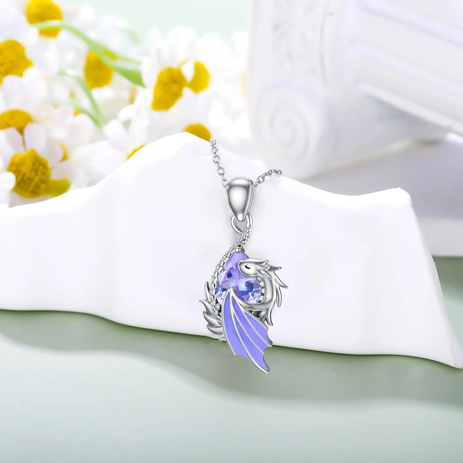 LONAGO Dragon Birthstone Necklace Wyvern Dragon Pendant Necklace Gift for Women