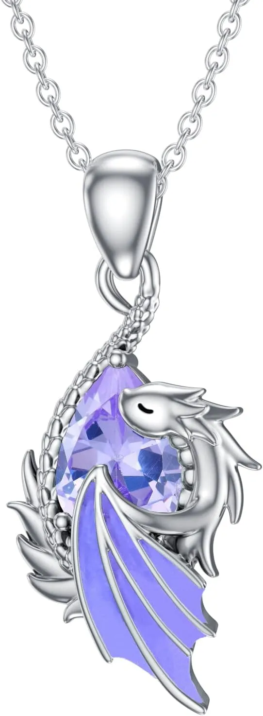 LONAGO Dragon Birthstone Necklace Wyvern Dragon Pendant Necklace Gift for Women