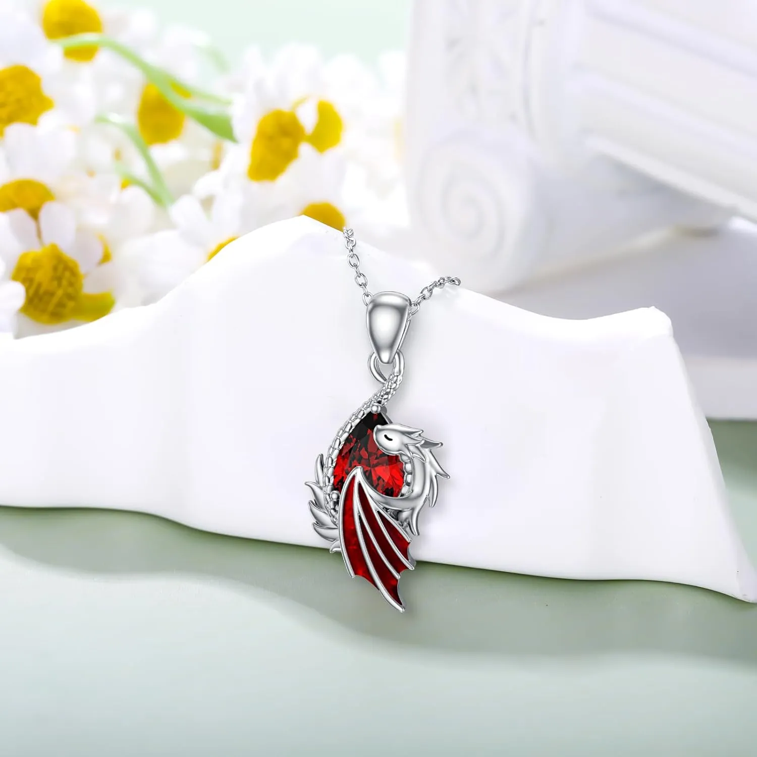 LONAGO Dragon Birthstone Necklace Wyvern Dragon Pendant Necklace Gift for Women
