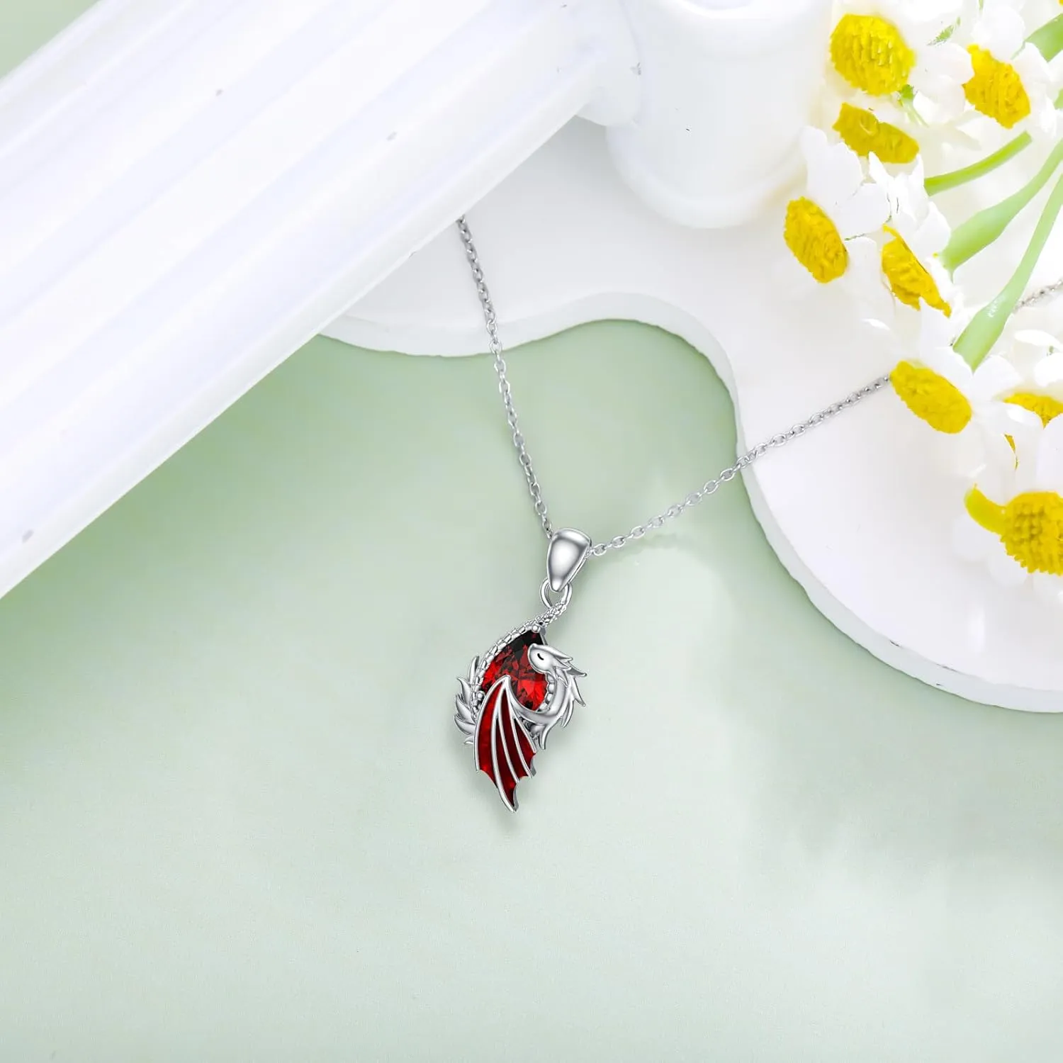 LONAGO Dragon Birthstone Necklace Wyvern Dragon Pendant Necklace Gift for Women