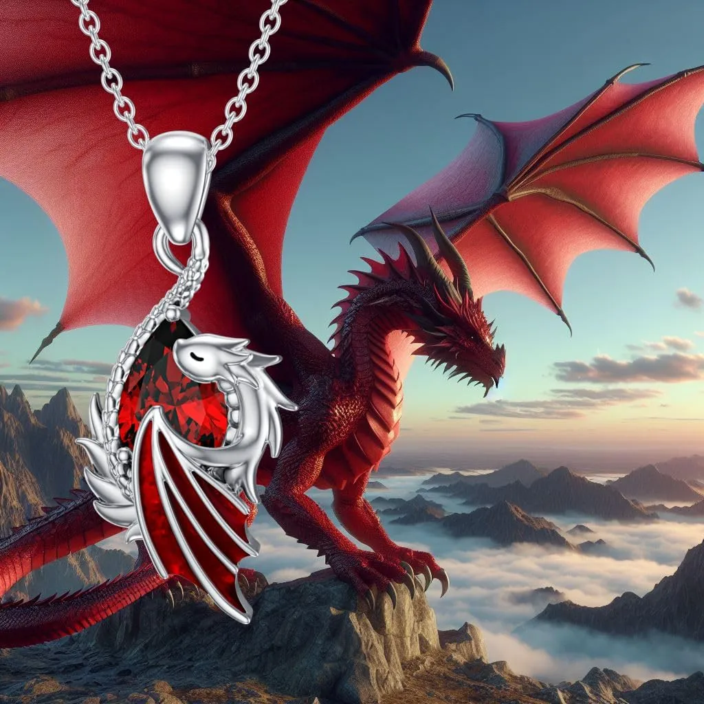LONAGO Dragon Birthstone Necklace Wyvern Dragon Pendant Necklace Gift for Women