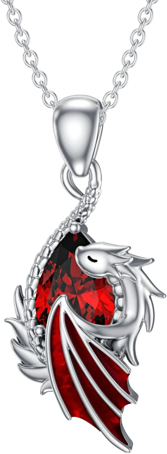LONAGO Dragon Birthstone Necklace Wyvern Dragon Pendant Necklace Gift for Women