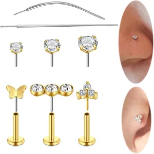 Longita Threadless Nose Stud 20g Flat Back Gold Cartilage Earring Silver Helix Earrings 20 Gauge Push in With Backs Nose Rings Hoops Piercing Taper