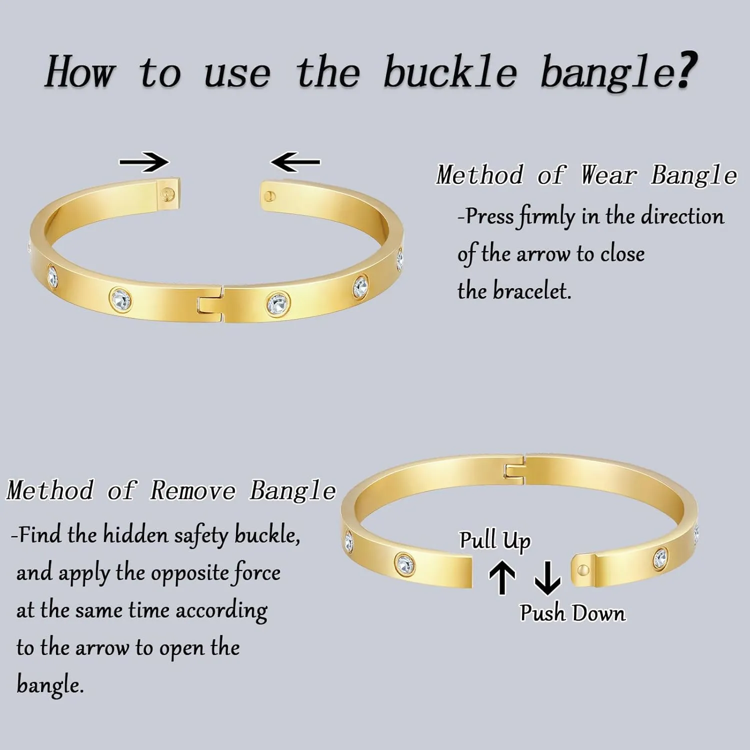 Love Bangle Bracelets for Women Trendy Stainless Steel Cubic Zirconia Hinged Friendship Jewelry, Stocking Stuffers Birthday Wedding Graduation Gifts for Women, Gold, Silver