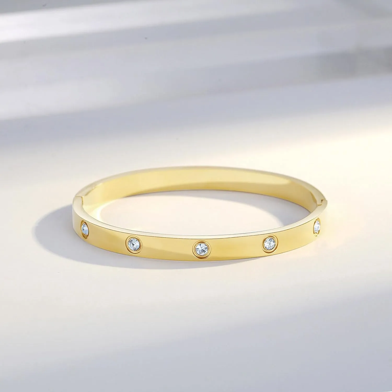 Love Bangle Bracelets for Women Trendy Stainless Steel Cubic Zirconia Hinged Friendship Jewelry, Stocking Stuffers Birthday Wedding Graduation Gifts for Women, Gold, Silver