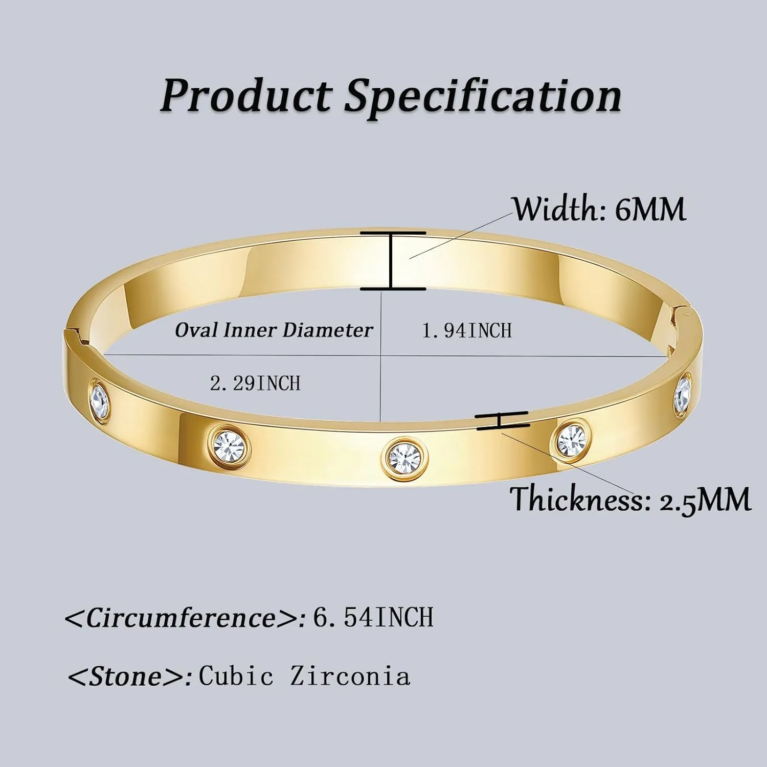 Love Bangle Bracelets for Women Trendy Stainless Steel Cubic Zirconia Hinged Friendship Jewelry, Stocking Stuffers Birthday Wedding Graduation Gifts for Women, Gold, Silver
