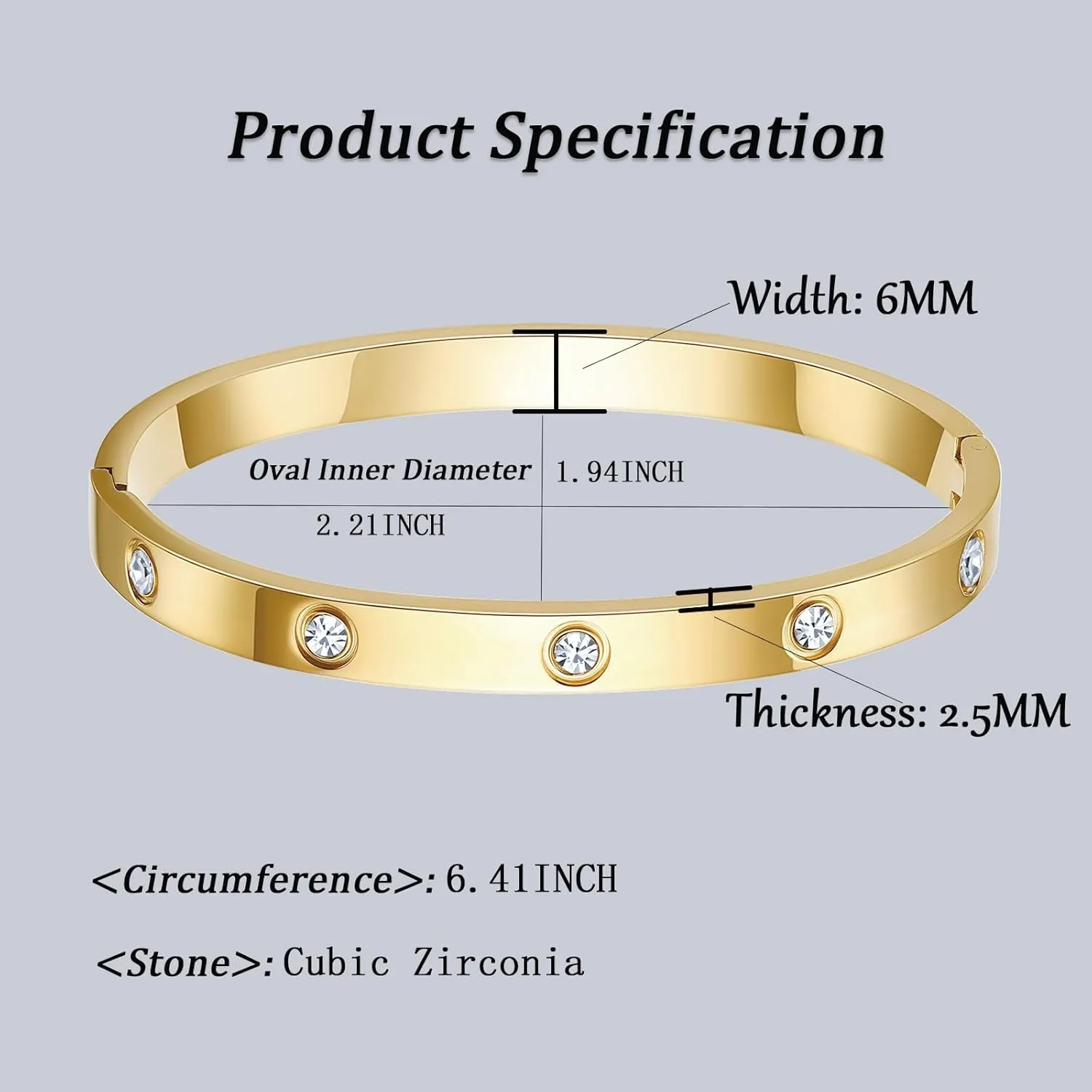 Love Bangle Bracelets for Women Trendy Stainless Steel Cubic Zirconia Hinged Friendship Jewelry, Stocking Stuffers Birthday Wedding Graduation Gifts for Women, Gold, Silver