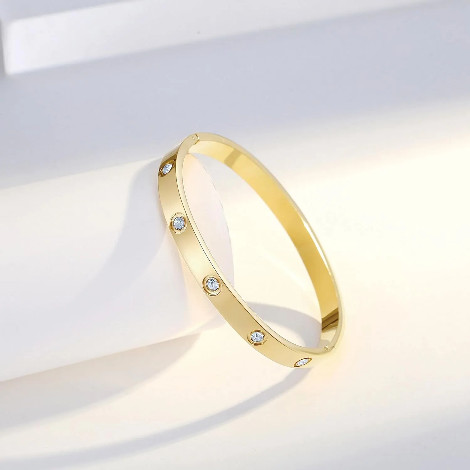 Love Bangle Bracelets for Women Trendy Stainless Steel Cubic Zirconia Hinged Friendship Jewelry, Stocking Stuffers Birthday Wedding Graduation Gifts for Women, Gold, Silver