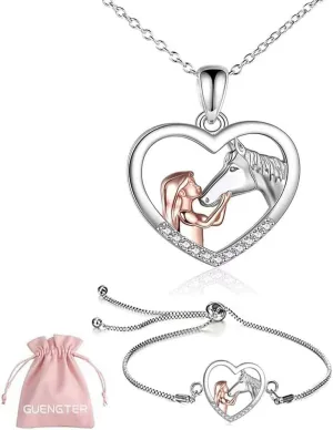 Lovely Rainbow Rhinestone Cat Jewelry Set - Pink Bow Cat Pendant Necklace & Bracelet - Birthstone Necklace Gifts for Women - Christmas, Valentine & Cartoon Lovers
