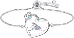M&Ostyle Dance Bracelet for Girls Crystal Heart Pendant Bracelet Dance Jewelry Gifts for Girls Birthday christmas