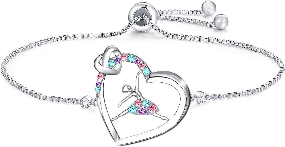 M&Ostyle Dance Bracelet for Girls Crystal Heart Pendant Bracelet Dance Jewelry Gifts for Girls Birthday christmas