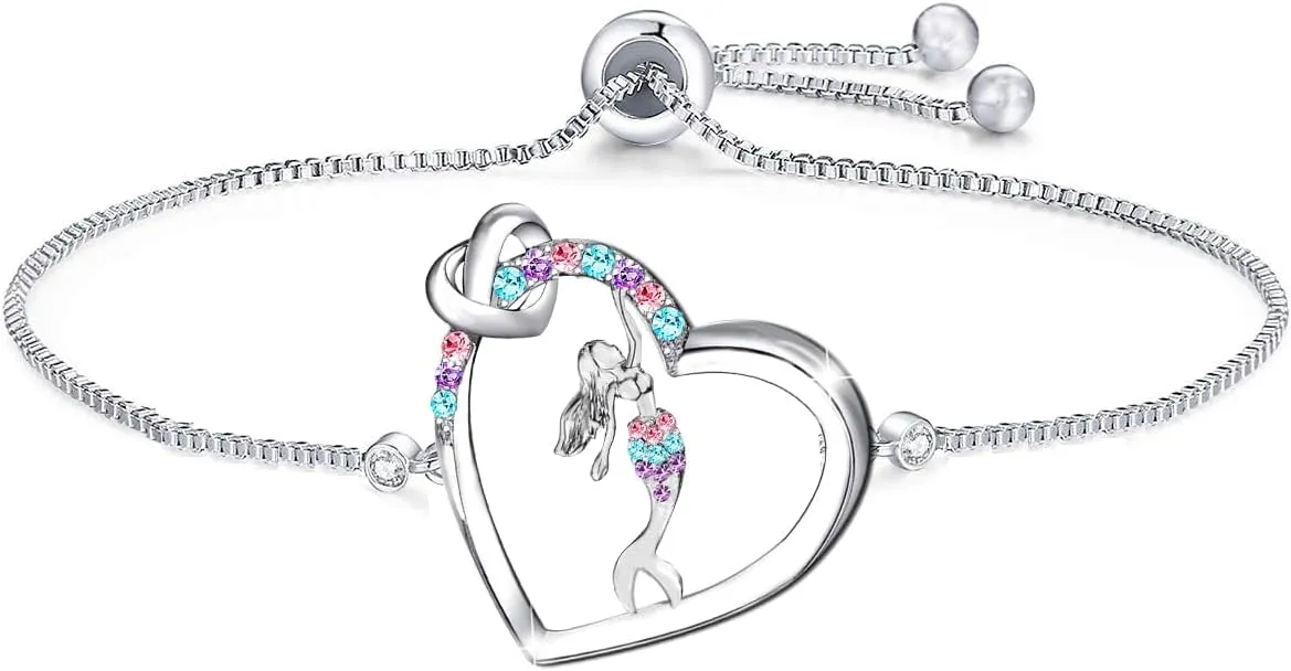 M&Ostyle Mermaid Bracelet for Girls Boys Crystal Heart Pendant Bracelet Gifts Jewelry Gifts for Girls Daughter Boys Son Granddaughter Niece Birthday Christmas Graduation Gift