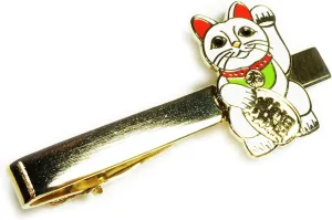 Maneki Neko Lucky Cat Japanese Talisman Suit Tie Bar Clip