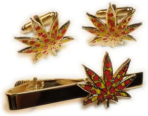 Marijuana 420 Pepperoni Pizza Medical Pot Weed Medical Suit TIE BAR Cufflinks Set