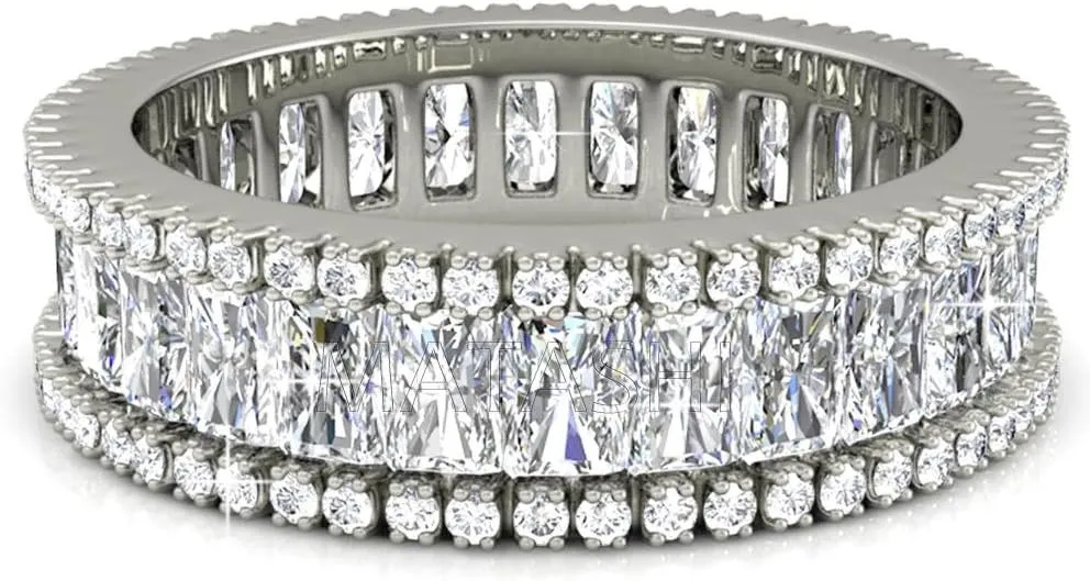 Matashi 18k White Gold-Plated Eternity Ring for Women Vintage Style, 360 Degree Design, Trendy Fashion Jewelry Gift for Girls, Ladies, Wife, Mom