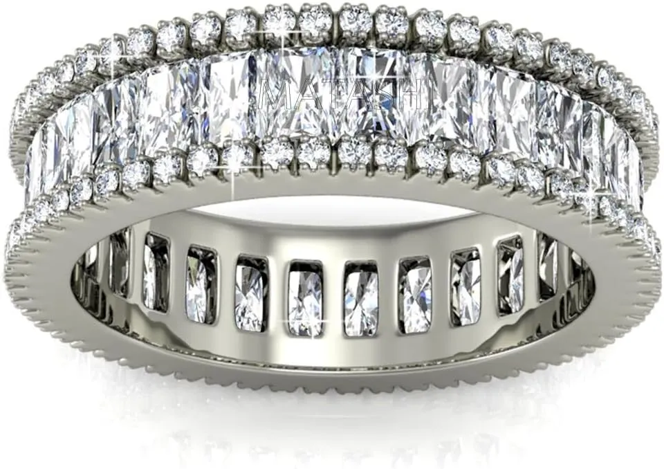 Matashi 18k White Gold-Plated Eternity Ring for Women Vintage Style, 360 Degree Design, Trendy Fashion Jewelry Gift for Girls, Ladies, Wife, Mom