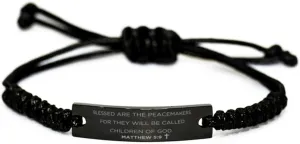 Matthew 5:9, Blessed Are The Peacemakers, Bible Verse Bracelets, Black Rope Bracelet, Engraved Message, Inspirational Jewelry, Christian Gift, Birthday Gifts