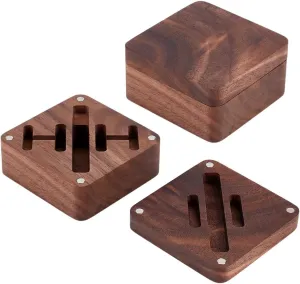 MAYJOYDIY Square Walnut Wooden Cufflinks Tie Clips Box 2.4x2.4x1.2 Inch Cufflink Case Portable Tie Clip Holder -Closure Accessory Case for Travel Office Home Storage