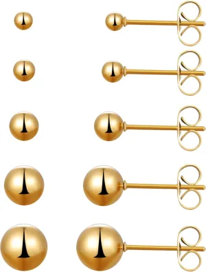 MDFUN 6 Pairs Surgical Stainless Steel Round Ball Stud Earrings Set for Women Men 3-7mm