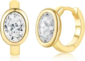MDFUN Hoop Earrings for Women 18K Yellow Gold Plated Modern Classic Cubic Zirconia Huggie Earrings