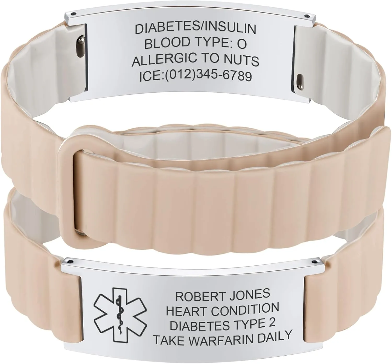 MEALGUET Comfortable Medical ID Bracelet for Men & Women - Custom Engraved Silicone Strap Comfort Fit Medical Alert Bracelets for Sports,Adjustable Waterproof Customizable Wristband for Diabetic
