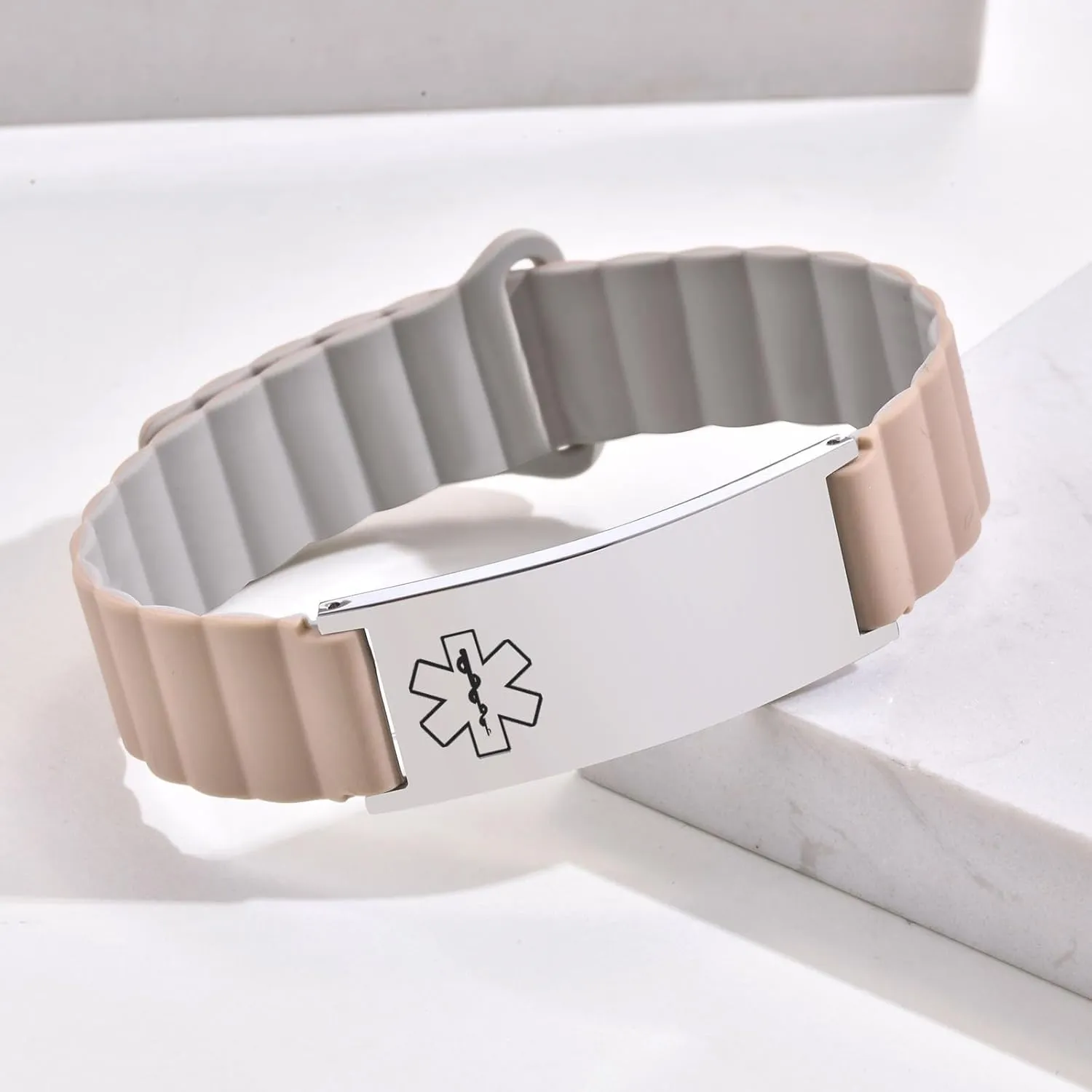 MEALGUET Comfortable Medical ID Bracelet for Men & Women - Custom Engraved Silicone Strap Comfort Fit Medical Alert Bracelets for Sports,Adjustable Waterproof Customizable Wristband for Diabetic