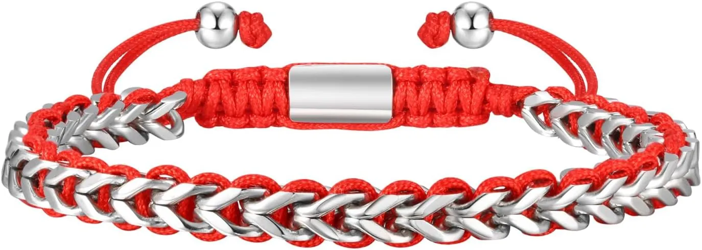 MEALGUET Rope & Chain Braided Link Bracelet for Men : Handmade Trendy Men's Stainless Steel Metal Non Tarnish Waterproof Cuban Chain Bracelet Fashion Jewelry Gift for Dad Son Boyfriend, Adjustable