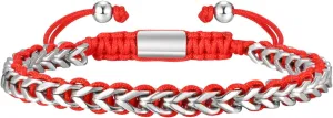 MEALGUET Rope & Chain Braided Link Bracelet for Men : Handmade Trendy Men's Stainless Steel Metal Non Tarnish Waterproof Cuban Chain Bracelet Fashion Jewelry Gift for Dad Son Boyfriend, Adjustable