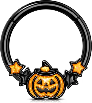 Melighting 16G Pumpkin Septum Ring Halloween Jewelry for Women Black Daith Earring 316L Stainless Steel 8 mm/10 mm Helix Star Clicker Cartilage Earring