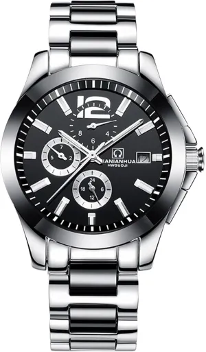 Men's Mechanical Watch, Stainless Steel Bezel, Leather Strap, Date Magnifier, 4 Sub-Dials (Date, Month, Weekday, 24-Hour), 40mm Automatic, 30m Waterproof, Luminous Display