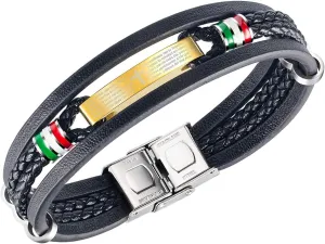 Men's Spanish Bible Lords Prayer Cross Bracelet Multilayer Braided Leather Bracelet Black & Brown, 8.66 inch