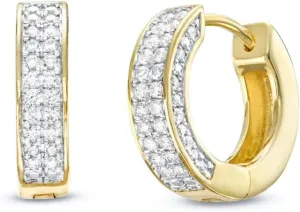 Men's Women's Fully Iced Two Tone Yellow Gold Plated 925 Sterling Silver Hypoallergenic Classic 12mm Small Huggie Hoop Earrings Jewelry Birthday Gifts for Men,Women