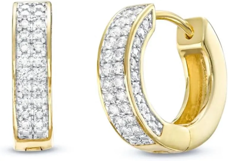 Men's Women's Fully Iced Two Tone Yellow Gold Plated 925 Sterling Silver Hypoallergenic Classic 12mm Small Huggie Hoop Earrings Jewelry Birthday Gifts for Men,Women