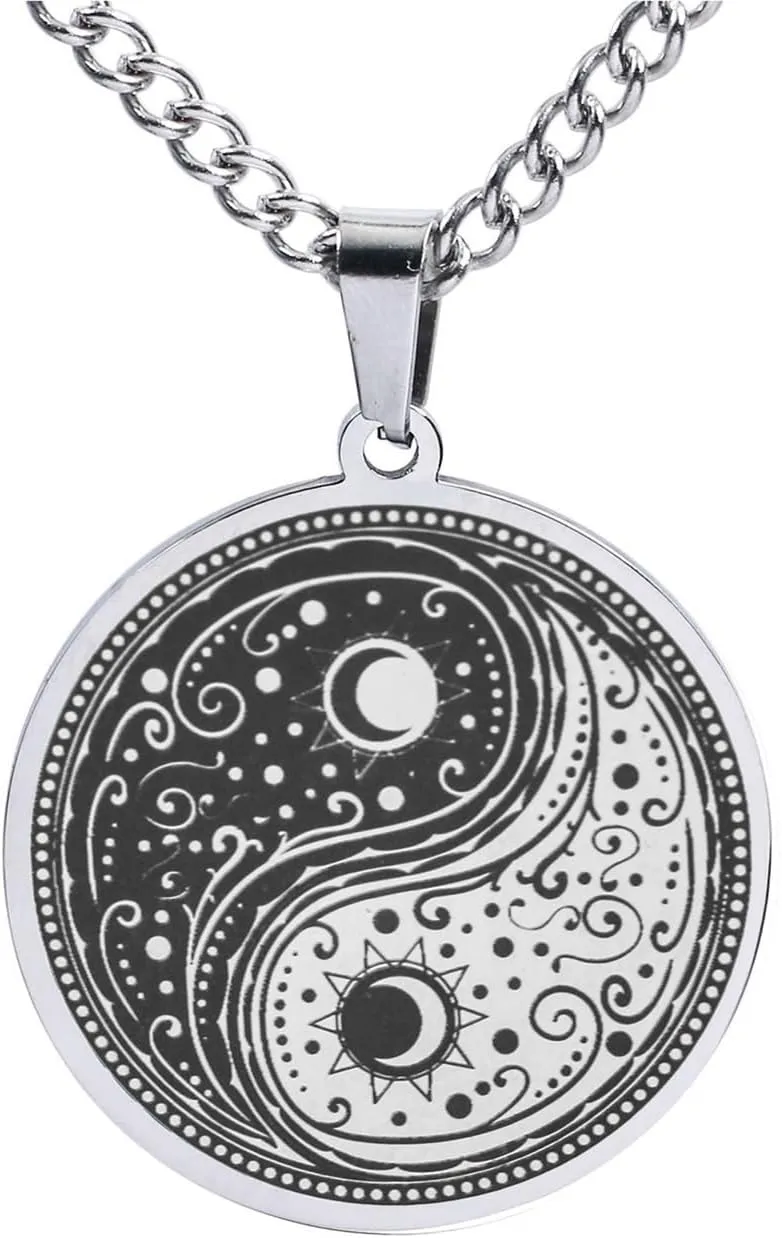 Men's Yin Yang Necklace - Matte Titanium Steel Tai Chi Pendant - Men's Retro Ethnic Style Spiritual Yin Yang Tai Chi Necklace