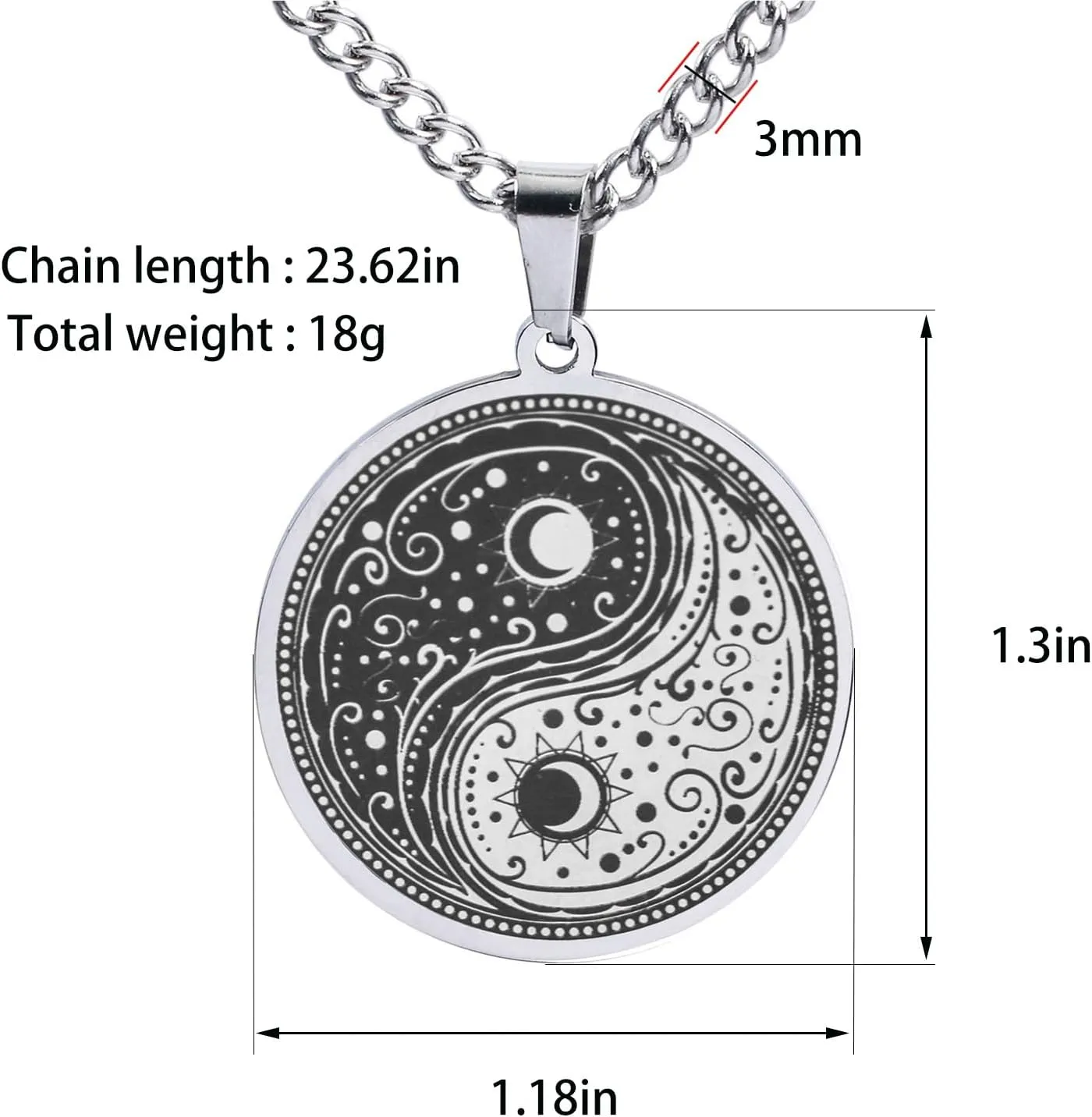Men's Yin Yang Necklace - Matte Titanium Steel Tai Chi Pendant - Men's Retro Ethnic Style Spiritual Yin Yang Tai Chi Necklace