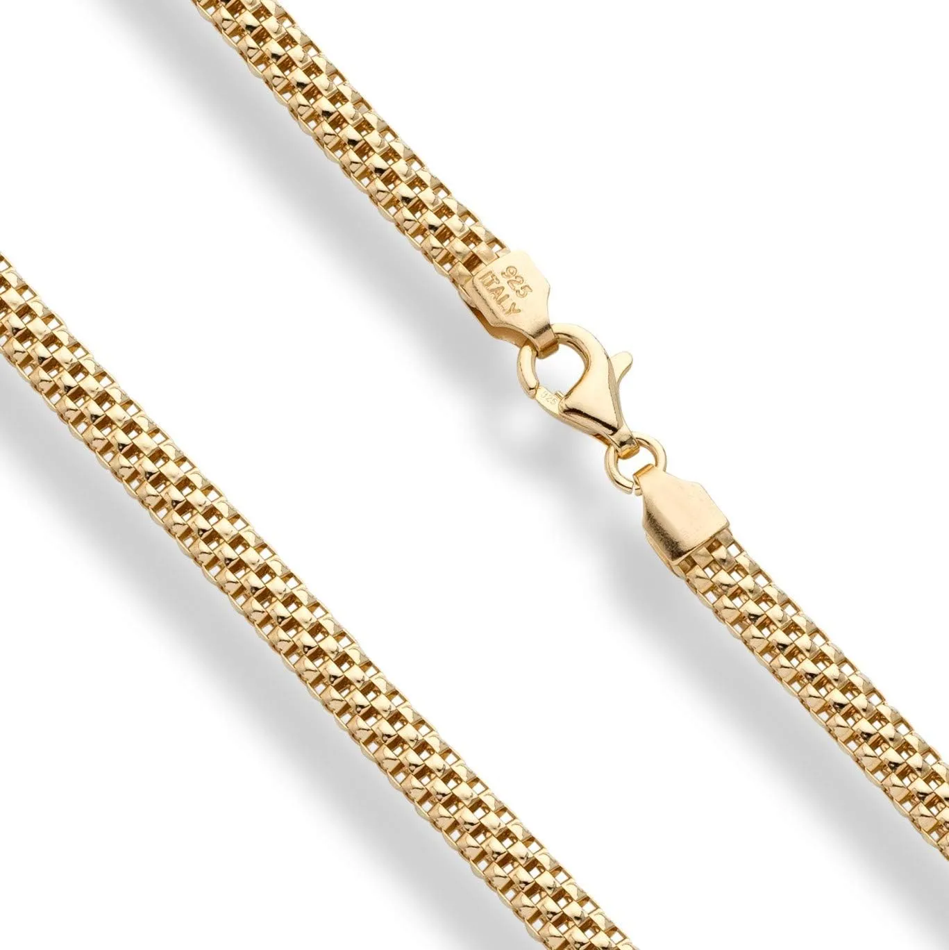 Miabella 18K Gold Over Sterling Silver Italian 4mm Mesh Link Chain Necklace for Women, Made in Italy