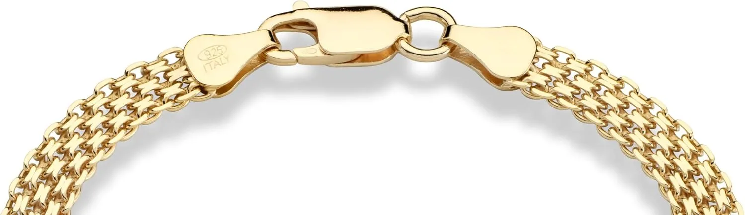 Miabella 18K Gold Over Sterling Silver Italian 6mm Solid Bismark Mesh Link Chain Bracelet for Women, 925 Made in Italy