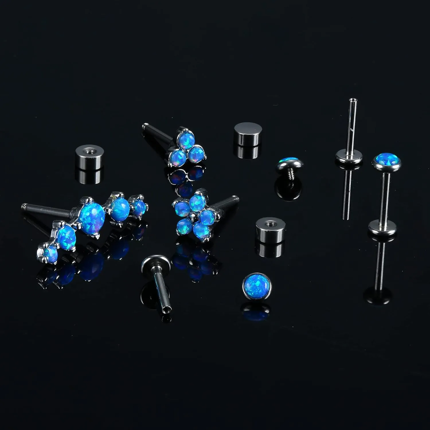 MILACOLATO 16G Opal Cartilage Earrings 316L Surgical Steel Daith Conch Medusa Helix Tragus Labret Stud Earrings Lip Rings Forward Monroe Piercing Jewelry for Women