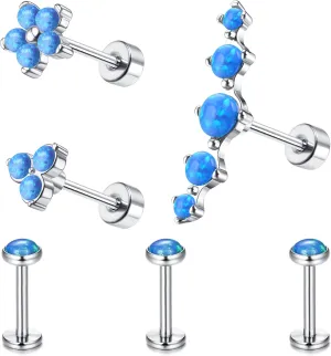 MILACOLATO 16G Opal Cartilage Earrings 316L Surgical Steel Daith Conch Medusa Helix Tragus Labret Stud Earrings Lip Rings Forward Monroe Piercing Jewelry for Women