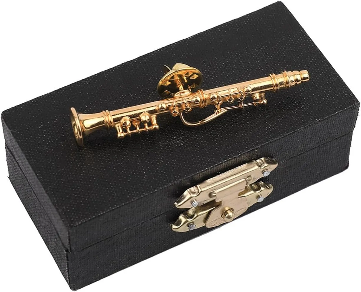 Miniature Musical Instrument Fashion Lapel Pin Mini Musical Instrument Brooch Model with Red Velvet Lined Instrument Case Christmas Birthday Gifts Decoration and Ornament for Men and Women