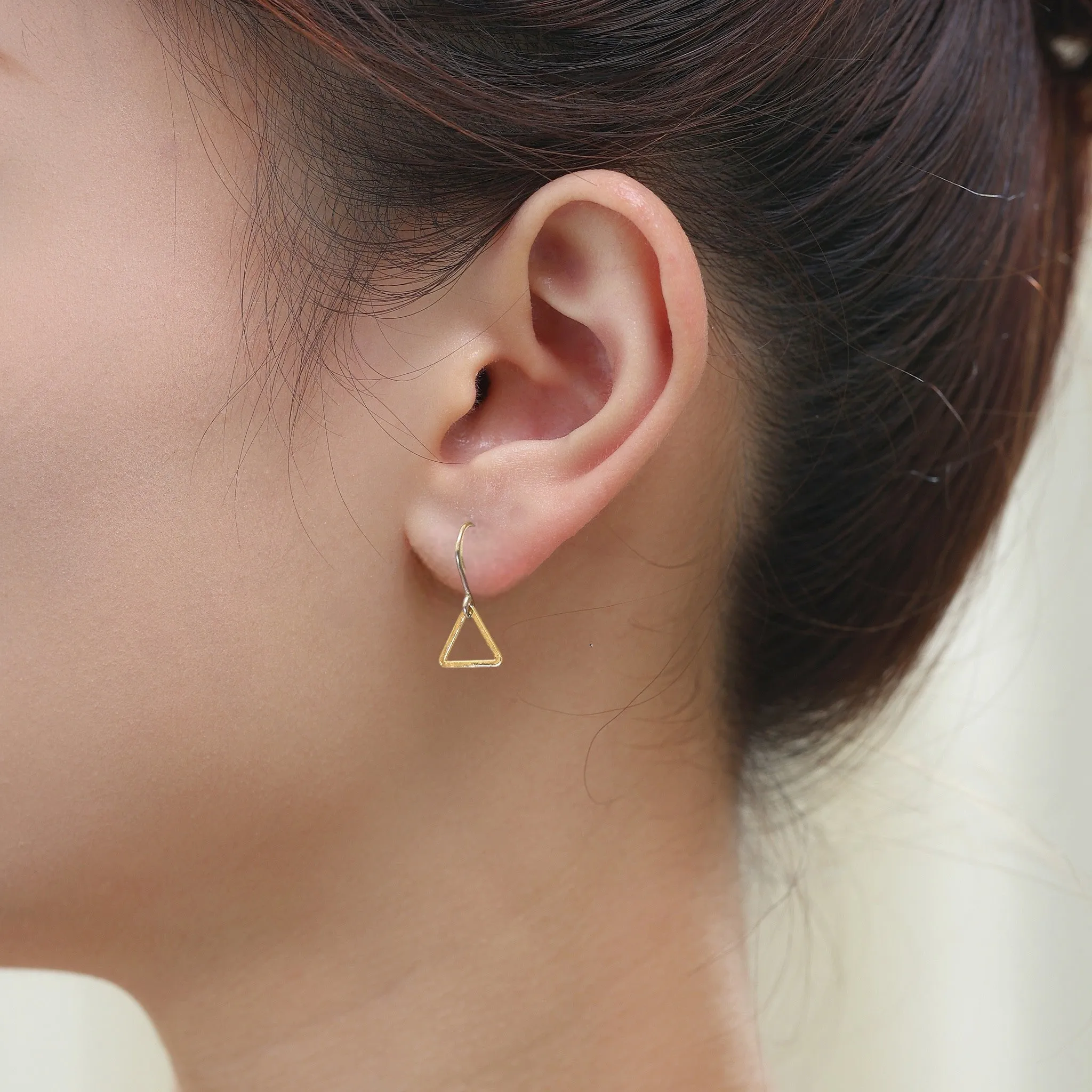 Minimal gold triangle drop earring