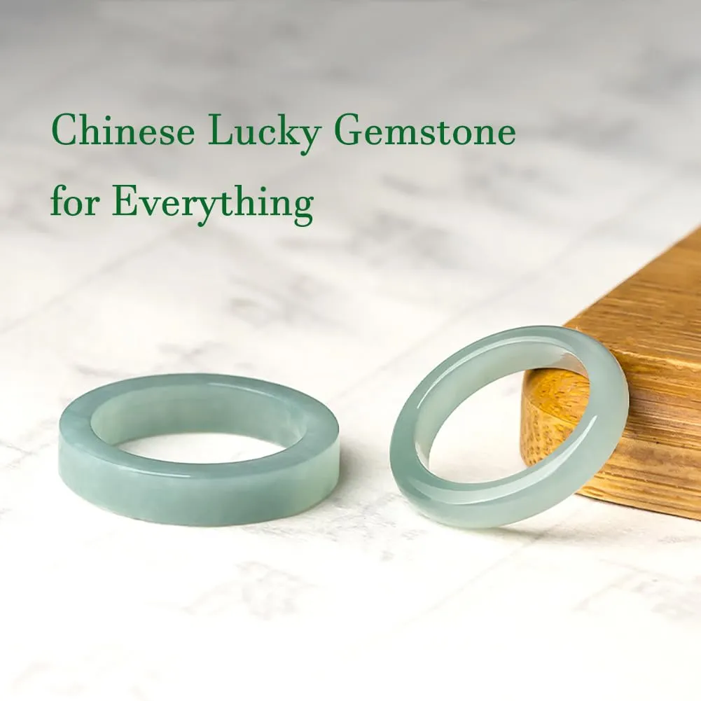Minimalist 2 Style Couple Natural Emerald Ice Blue Water Jadeite Ring Men's And Women's Jade Band Lucky Jewelry Gift (Round Thin, 20mm)