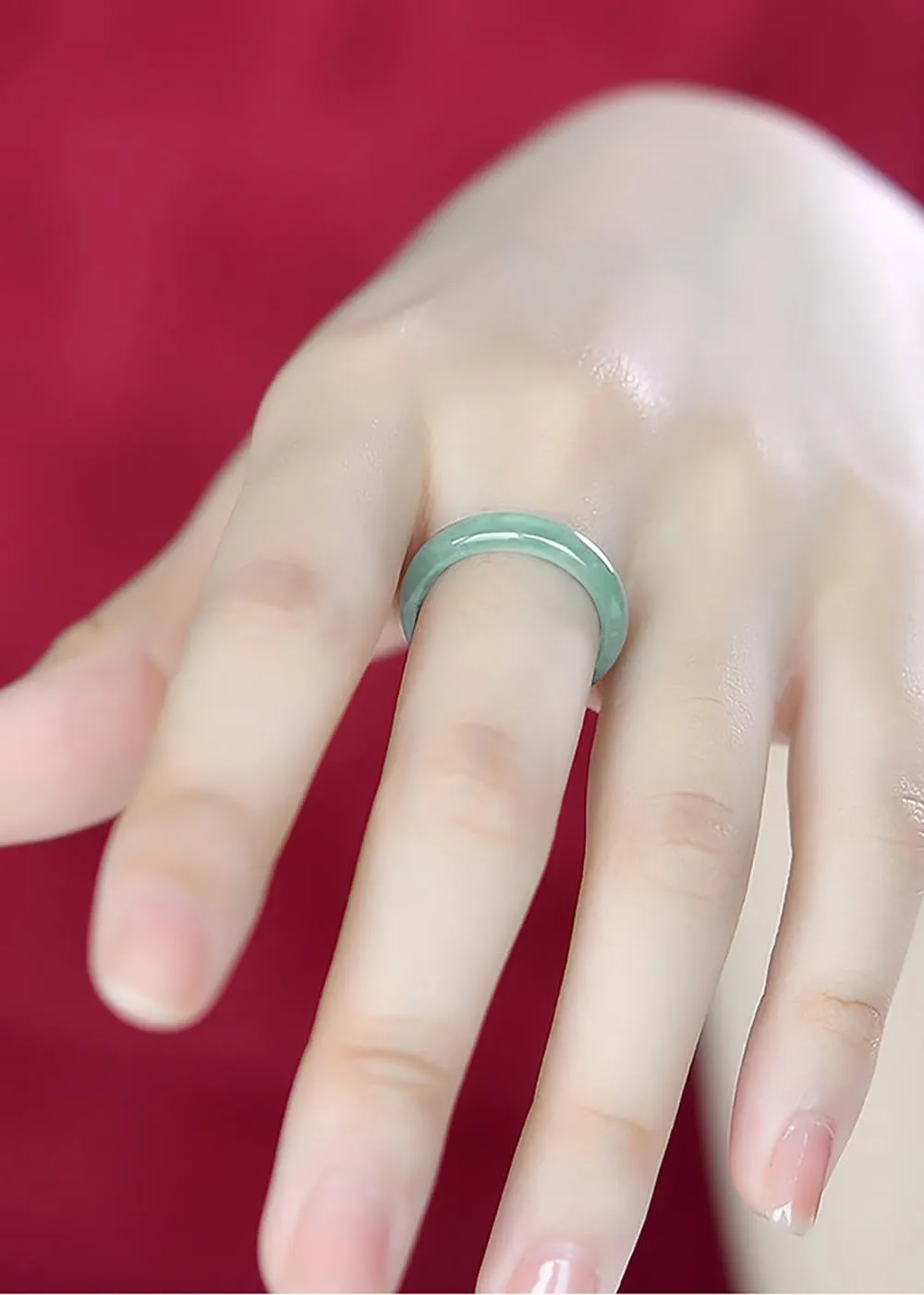Minimalist 2 Style Couple Natural Emerald Ice Blue Water Jadeite Ring Men's And Women's Jade Band Lucky Jewelry Gift (Round Thin, 20mm)