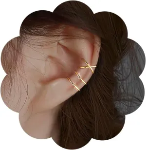 Minimalist Criss Cross Ear Cuff 2PCS Cute Cartilage Fake Helix Ear Cuffs Tiny Fine Double Lines Ear Clip Earrings Conch Earring Adjustable Adornment for Women Men (gold)