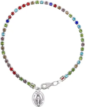 Miraculous Medal Rainbow Crystal Tennis Bracelet | Catholic Jewelry | Great Religious Gift for First Holy Communion or Confirmation | Christian Wrist Accessory