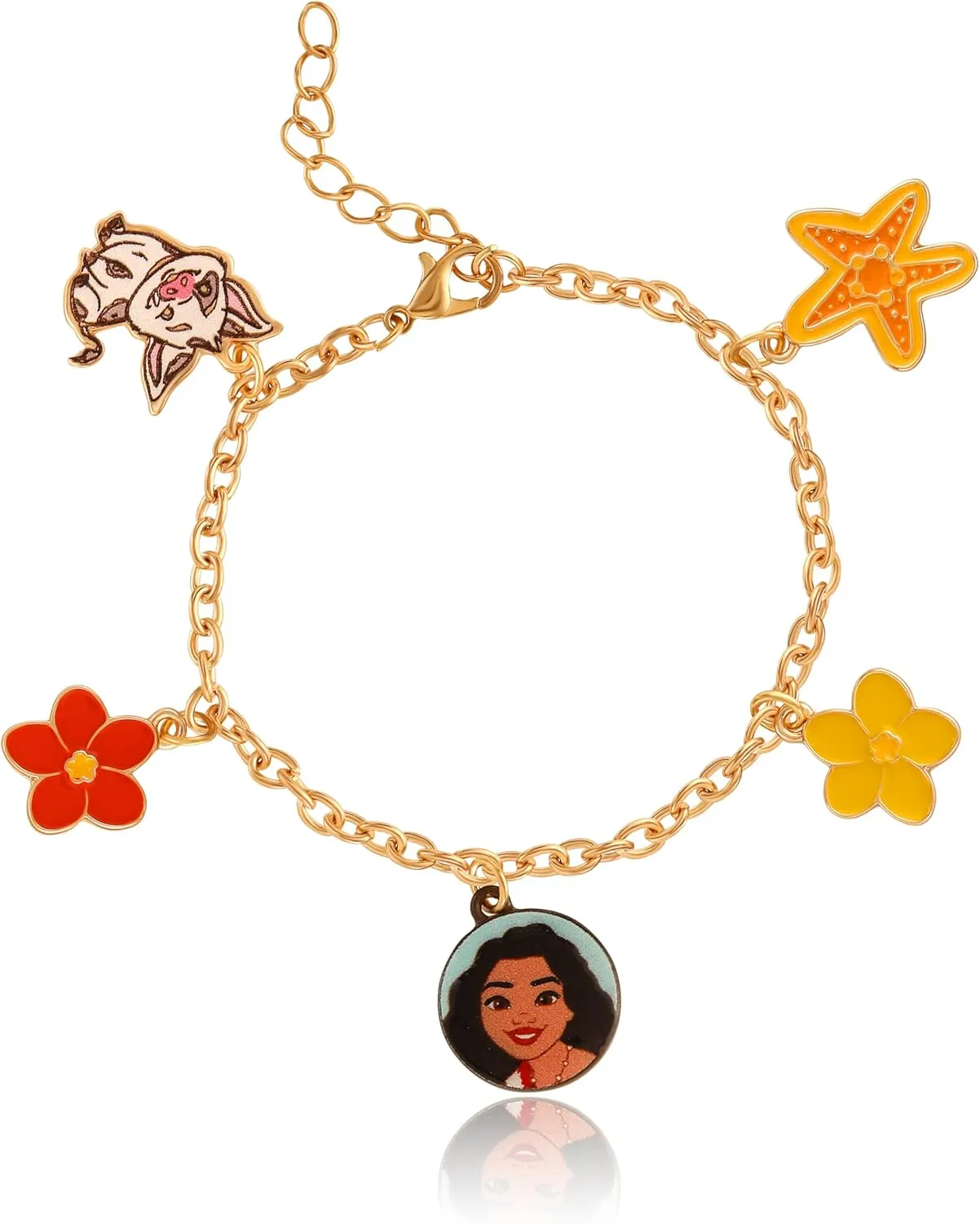Moana Bracelet for Women with 5 Charms 6.5" Official License, Fashion Moana Charm Bracelet, Disney Jewelry for Women