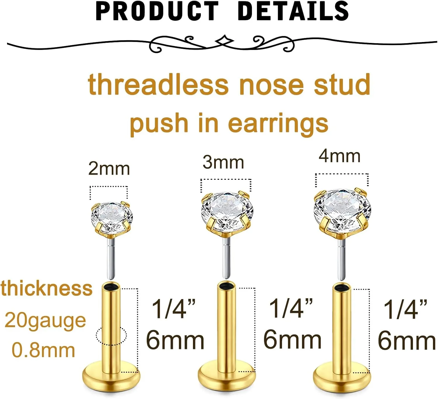 MODRSA Nose Studs 18g & 20g - L-Shaped Surgical Stainless Steel Diamond Studs for Women & Men - Corkscrew Nose Rings