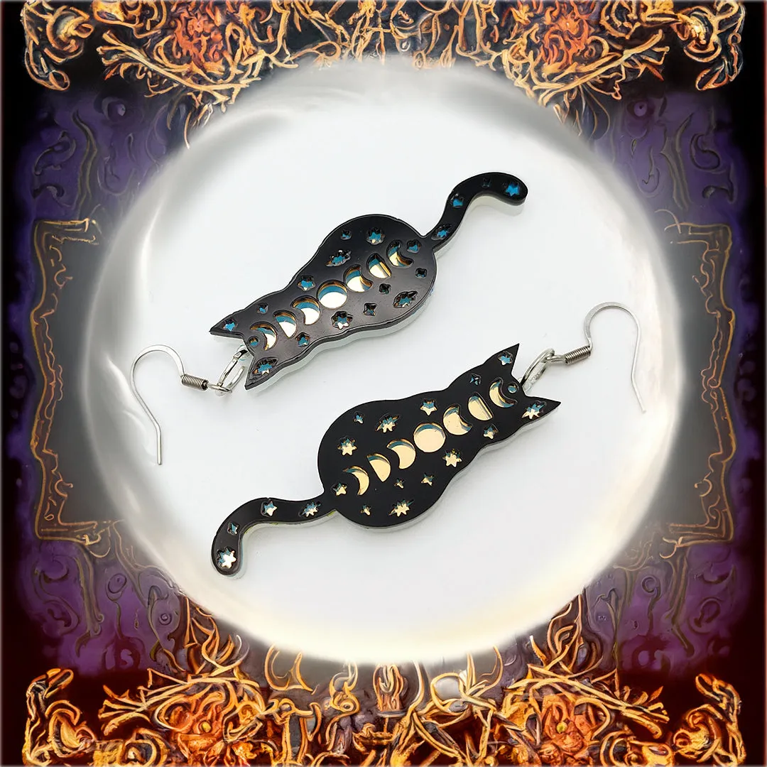 Moonlit Cats Earrings | Whisk away into mystic nights!