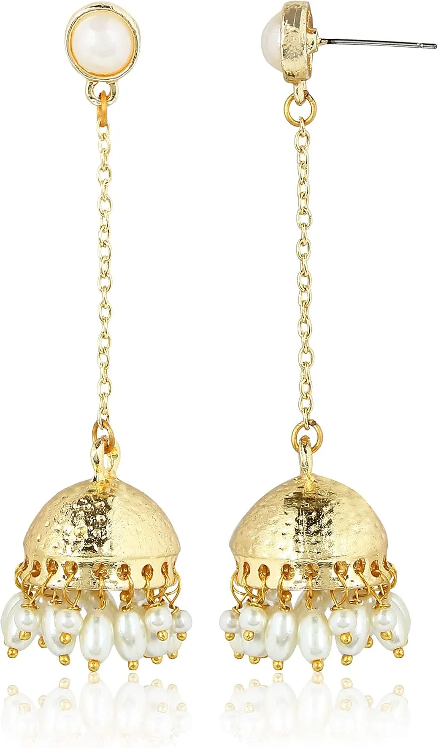 Moonstruck Traditional Long Indian Jhumka Jhumki Golden Dangle Earrings With Pearl For Women