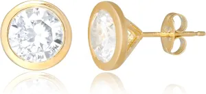 MORGAN & PAIGE .925 Sterling Silver 18K Yellow Gold Plated Classic Cushion or Round Cubic Zirconia Stud Earrings for Women - Hypoallergenic Earrings CZ Elegant Jewelry for Her
